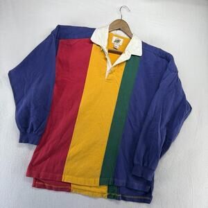 Vintage Field Gear Rugby Shirt men's Large Colorful Colorblock Rainbow Thick 90s